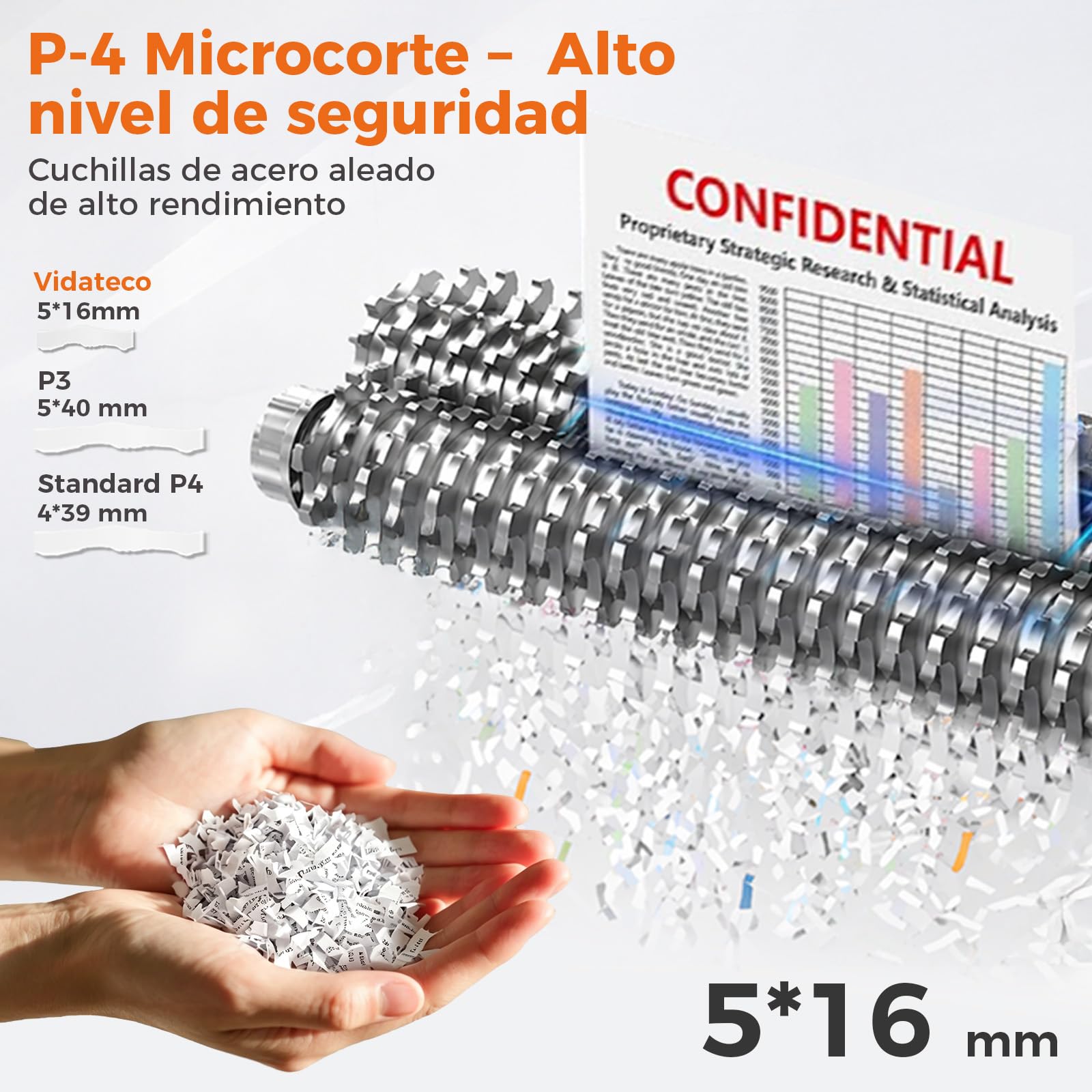 VidaTeco Destructora de Papel para Casa de 10 Hojas Contenedor de 15 L | Trituradora de Papel de Corte Transversal Que Destruye Papel Tarjetas Triturador con diseño de Mango portátil