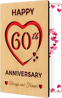 Happy 60th Wedding Anniversary Card Gifts for Husband Wife, Wooden 60th Marriage Anniversary Card for Him Her, Always and Forever 60 Year Wedding Greeting Cards for Men Women