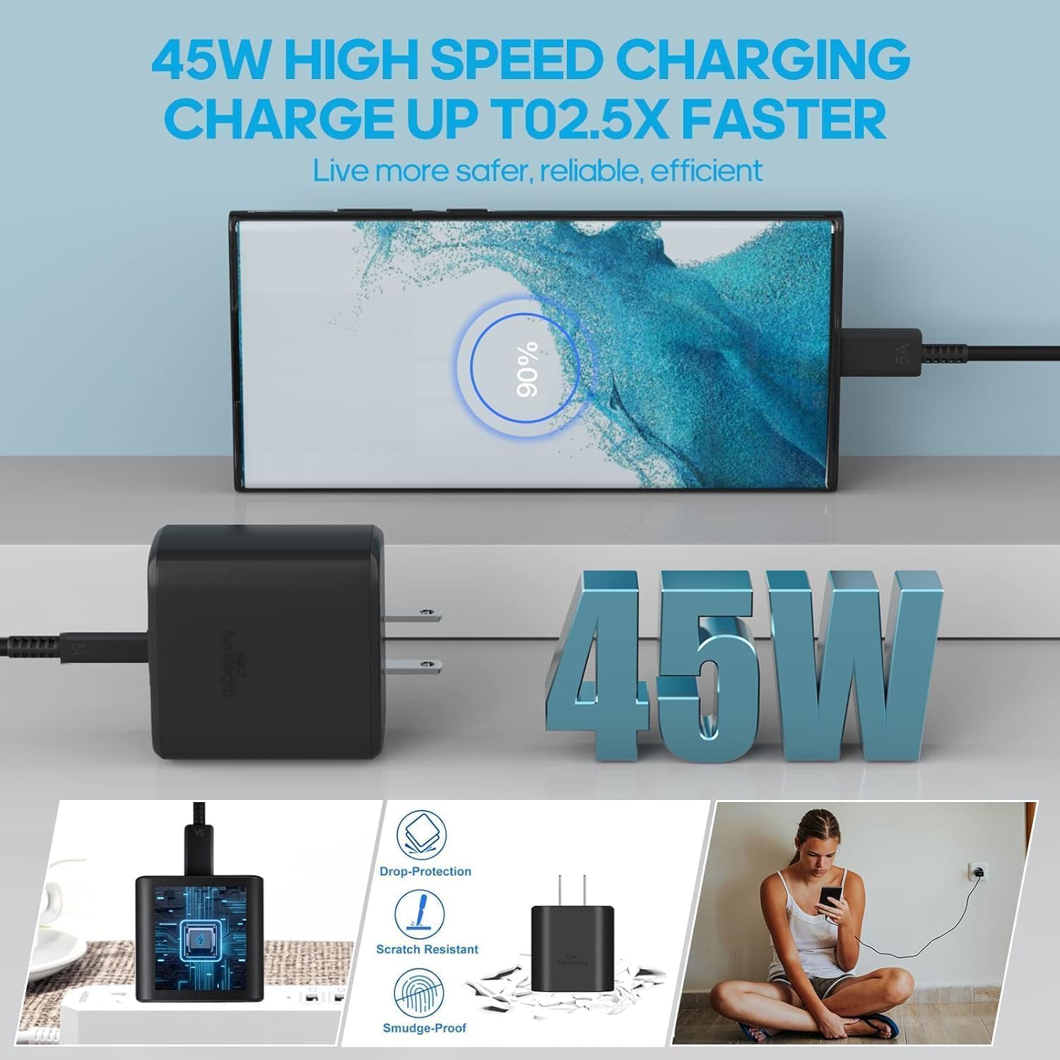 Super Fast Charger, 45W USB-C Super Fast Charging Wall Charger - PD GaN Power PPS Charger for Samsung Galaxy S25 S24 S23 S22 Ultra Plus S20 Note10 Tab S8 Ultra. - 5