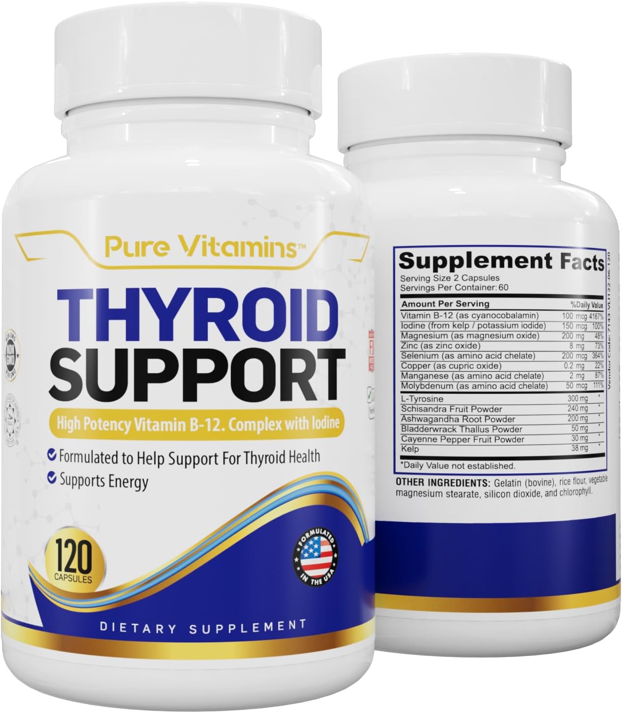 Pure Vitamins Thyroid Health Support Essential Iodine Supplement Complex for Men