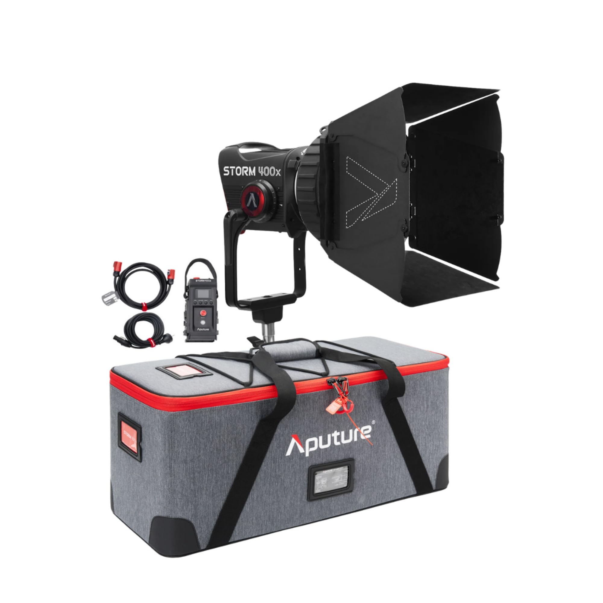Aputure Storm 400x Tunable White LED Monolight with Color Tuning (V-Mount) and Aputure CF7 Fresnel and Barn Doors Kit (7-Inch)
