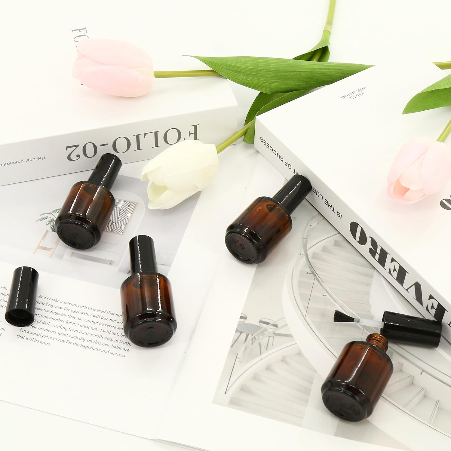 braxan 12 Pcs Empty Nail Polish Bottle with Brush, 15ml(1/2 Oz) Cylindrical Glass Bottles, Reusable Nail Polish Container Included 2pcs Mini Funnel