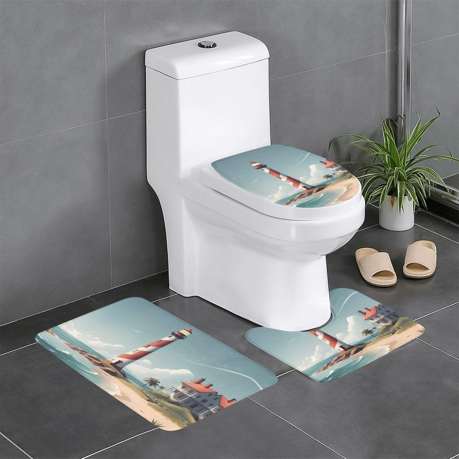 Tapis de salle de bain rectangulaire et tapis de contour WC phare