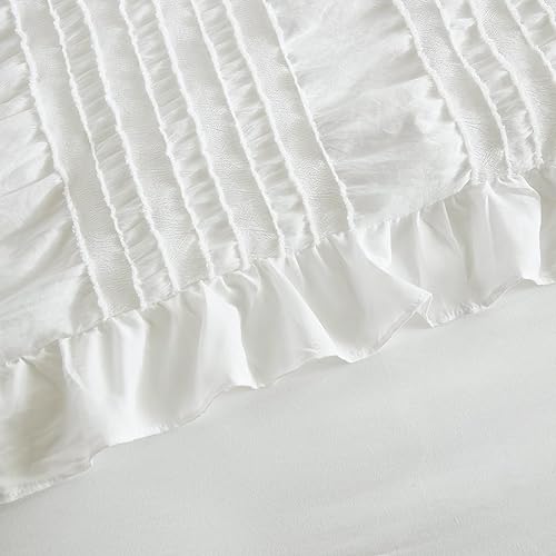 Miniatura 6 de WONGS BEDDING Juego de edredón tamaño Queen, bonito edredón blanco con volantes para cama Queen, 7 piezas de ropa de cama en una bolsa, juego de