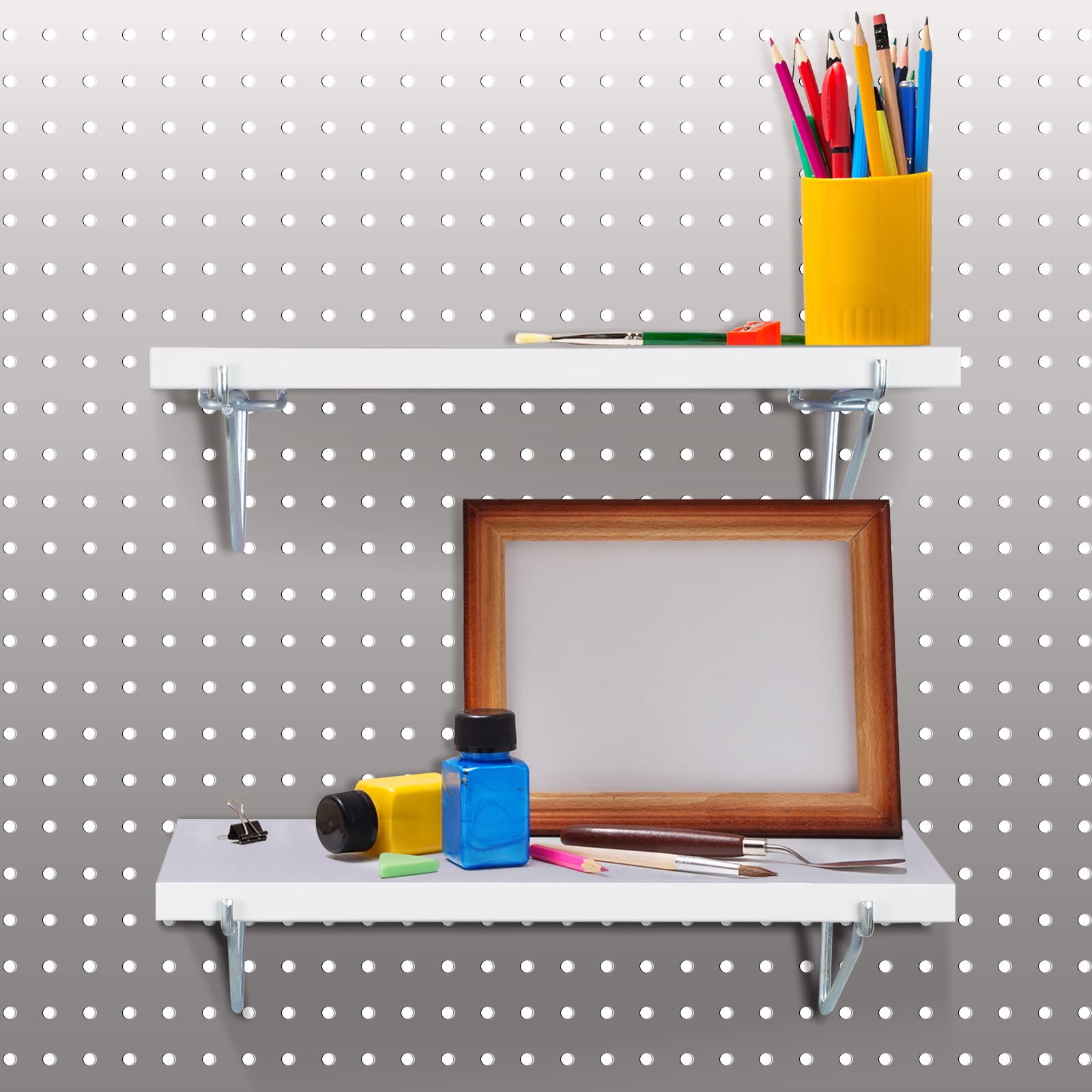 4-teiliges Set großes Stecktafel-Regal-Set, Faserplatte, Stecktafel-Regale, Aufbewahrungswandhalterungen, schmutzabweisend, Stecktafel-Zubehör für Wandaufbewahrung (weiß, 25.4x14.5 cm)