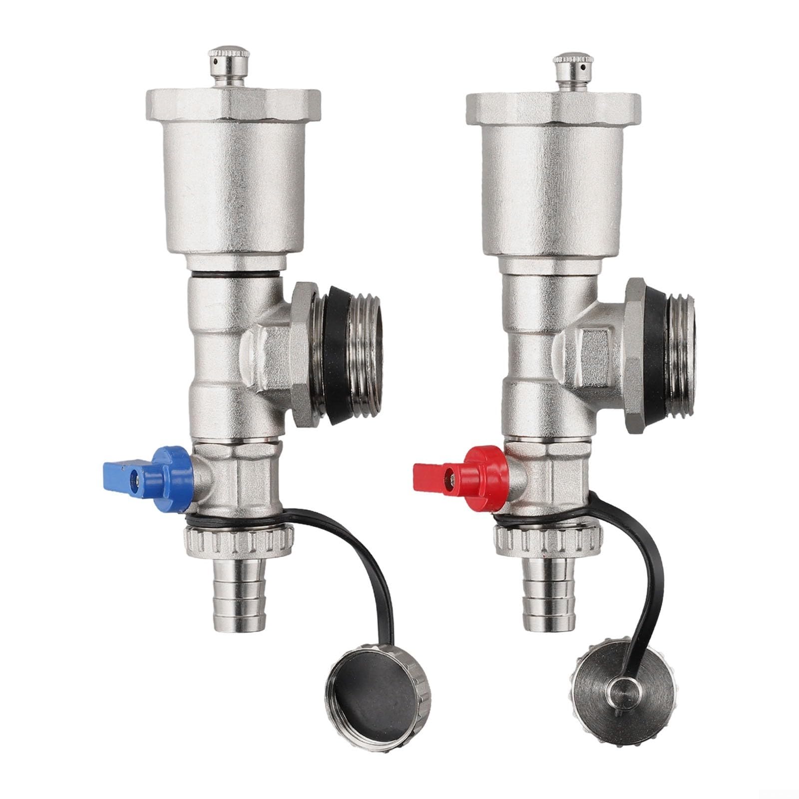 Distribuidor de calefacción, purgador automático de latón G1 DN25 con grifos de drenaje rápido, ventilación de aire de temperatura máxima de 120 °C para sistemas comerciales residenciales (rojo + azul