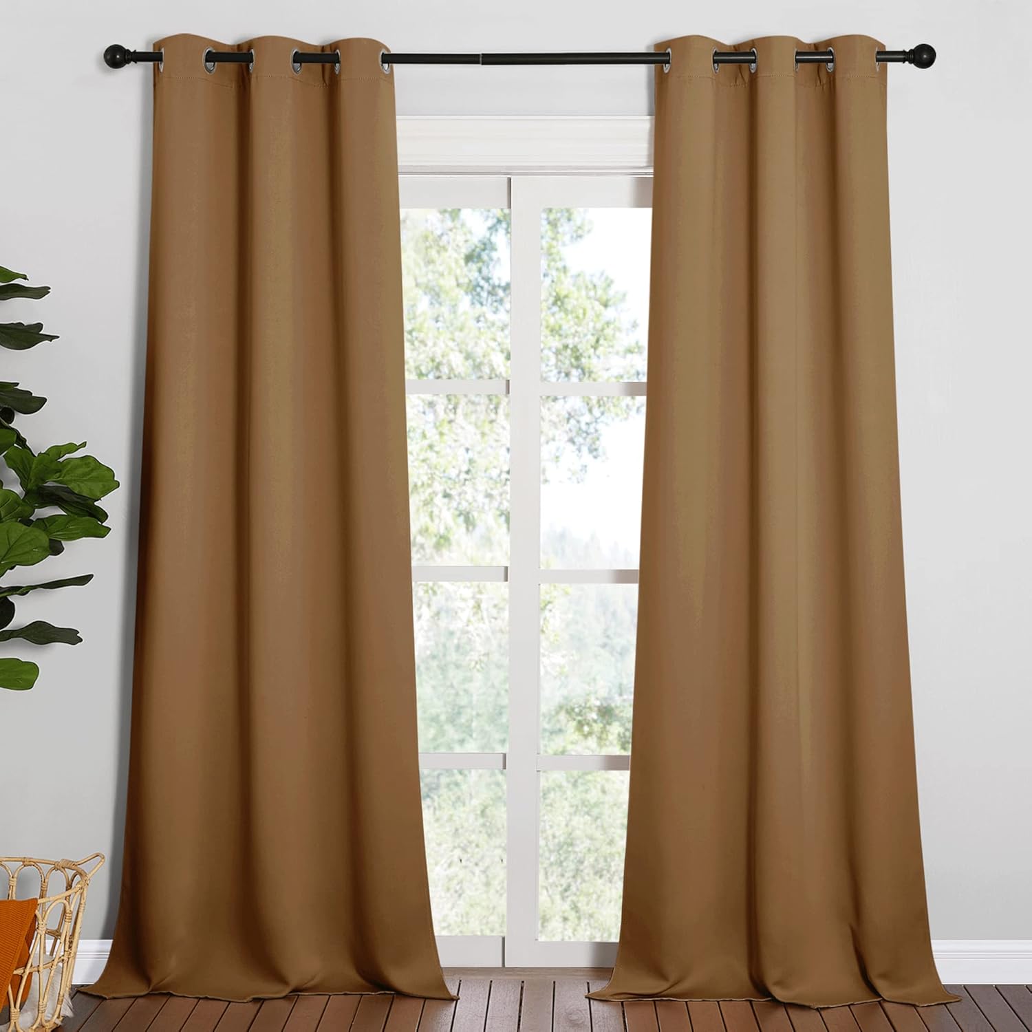 NICETOWN Sleek Blackout Curtains 95 inches Length for Windows, Noise Reducing and Block Draft Panels for Door Doorway Laundry Office Luxury Decor Theme (2 Panels, Gold Brown, W42 x L95 -Inch)