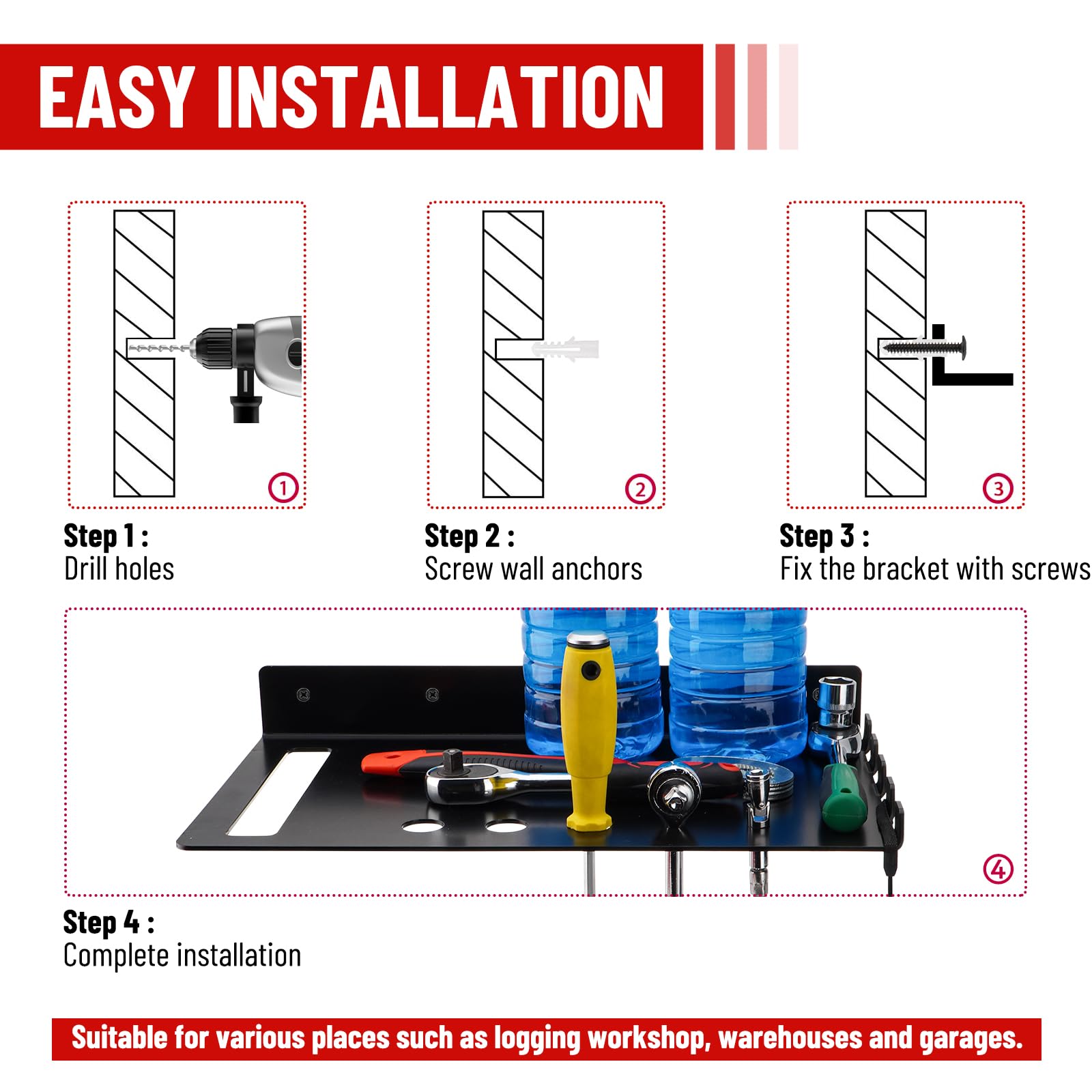 Estante de almacenamiento para motosierra de 16.5 pulgadas, soporte de pared de acero resistente, organizador para motosierra, organizador para garaje, taller, herramientas de organización de