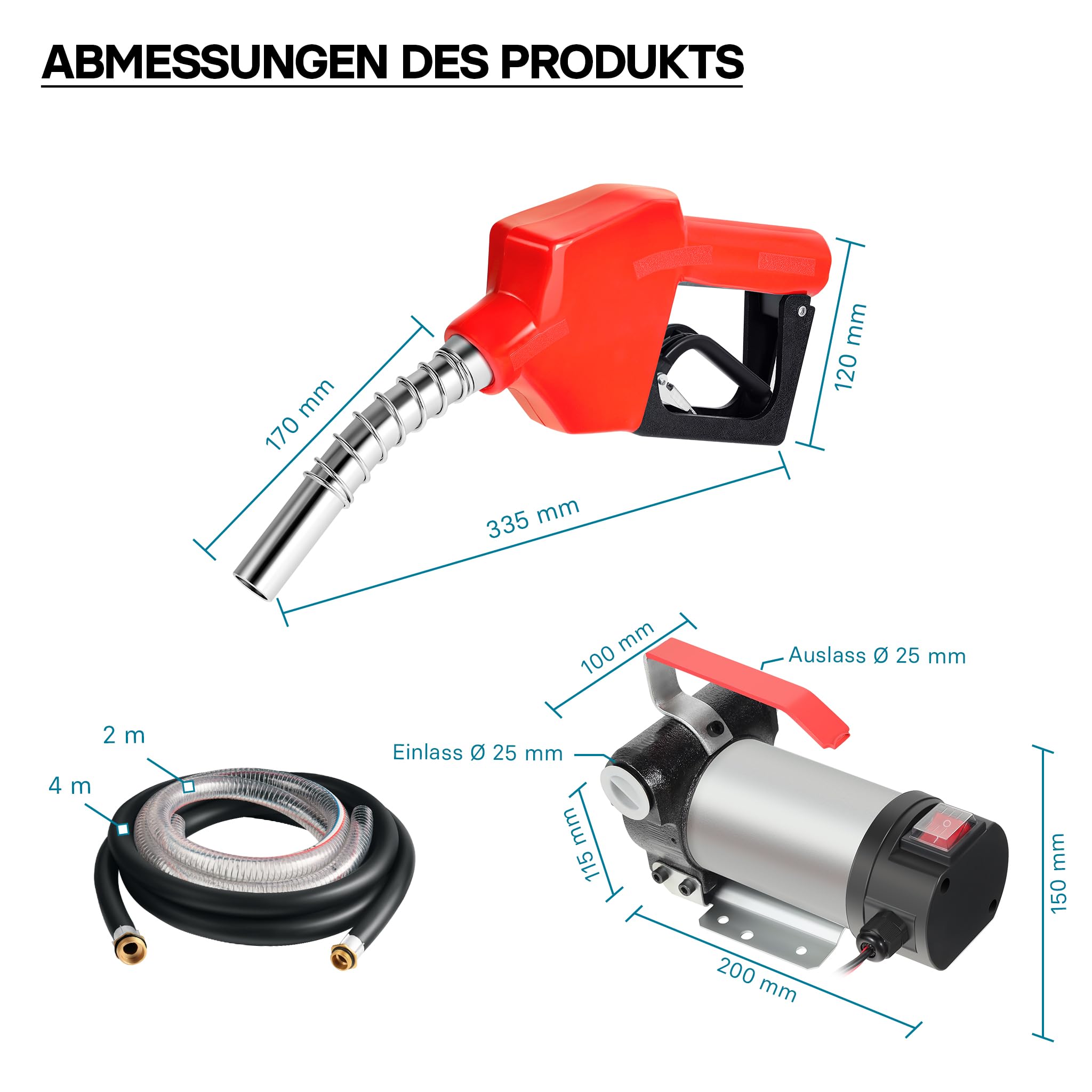 Wiltec Bio Dieselpumpe 12 V, 150 W, 40 l/min, Heizölpumpe selbstansaugend, Absaugpumpe für Diesel, Biodiesel, Heizöl, tragbare mobile Umfüllpumpe mit Zapfpistole und Schläuchen