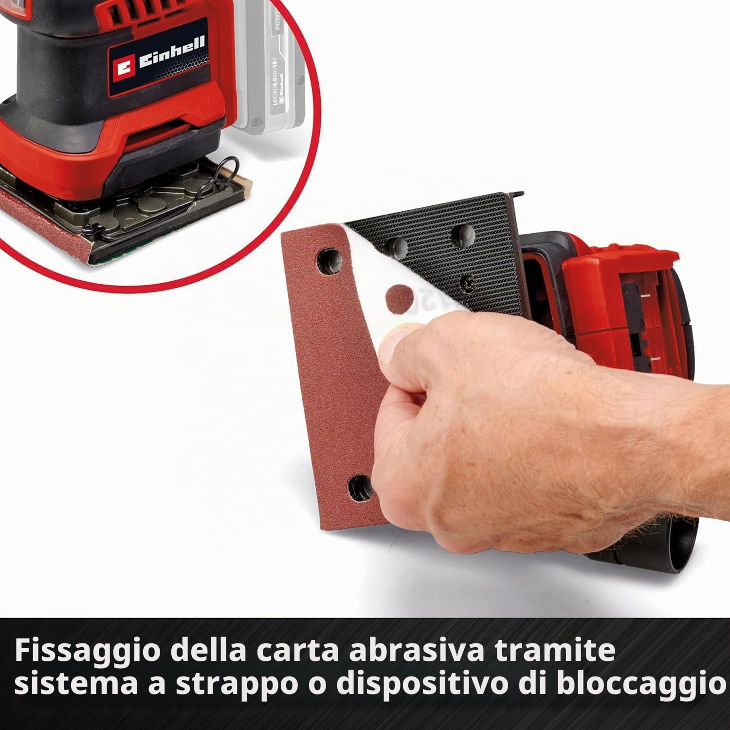 Einhell Levigatrice a batteria TE-OS 18/113 Li-Solo Power X-Change (18 V, levigatrice orbitale, circuito orbitale da 1,8 mm, incl. 2 x carta vetrata P120, senza batteria)
