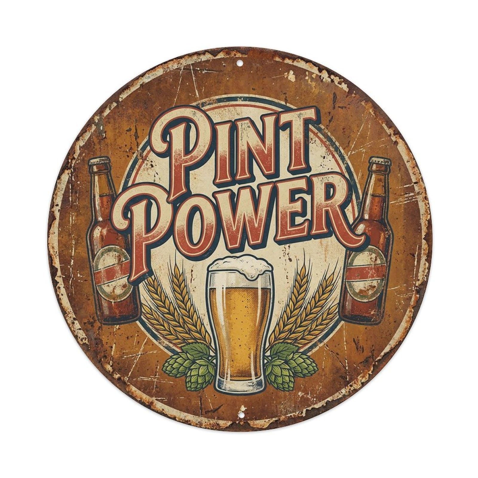 Vintage Beer Brewery Pint Power Retro Bar for Pub Vintage Metal Tin Sign Plaque Wall Decor for Cafe, Club Bar, Office, Garden Metal Poster 8x8Inch