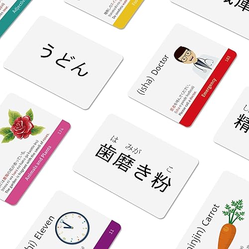 Miniatura 6 de Tarjetas de vocabulario japonés para principiantes (con ilustraciones y oraciones de ejemplo), tamaño estándar de cartas, resistentes, resistentes