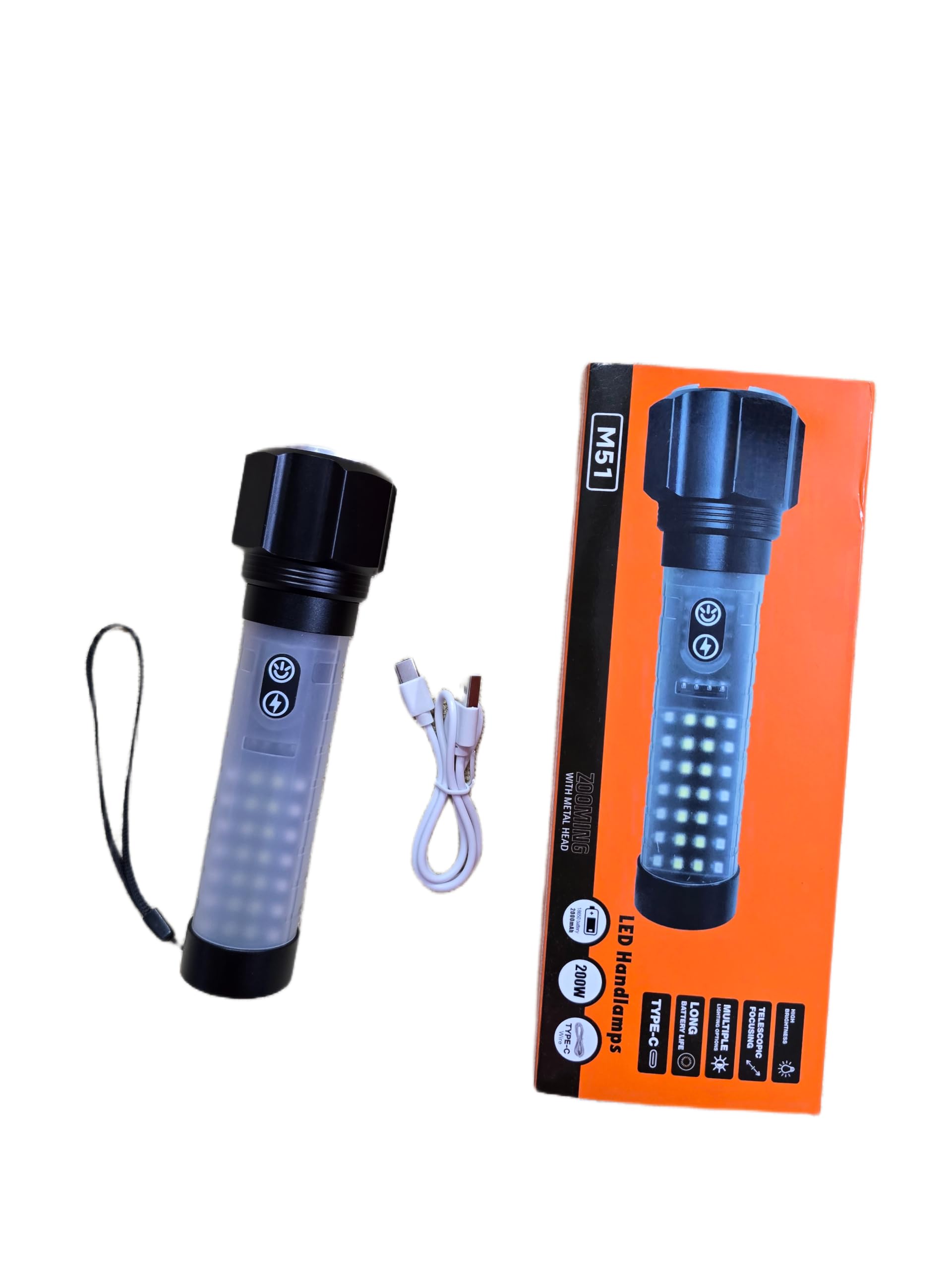 RL-M51 Heavy Duty Rechargeable Torch Light, 200W Super Bright LED Flashlight, 700M Long Range Searchlight, Aircraft Aluminum Body, Zoom Focus for Home & Outdoor-picture-36