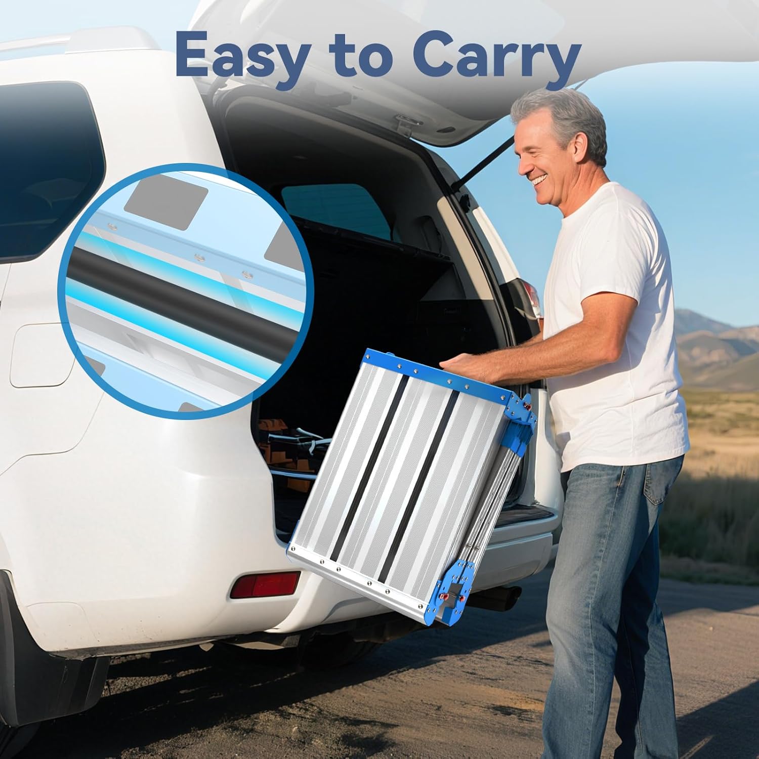 Work Platform 500 Lbs, Folding Step Stool with One-Touch Automatic Fold, 4 Height Adjustment Step Platform, Perfect for RV Cleaning, Home Painting and Reaching High Places, Larger, Blue