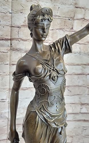 Miniatura 5 de Estatua de mármol de ley de justicia ciega de bronce de 25 pulgadas de alto, escultura de escala de dama, arte Nouveau, decoración decorativa de
