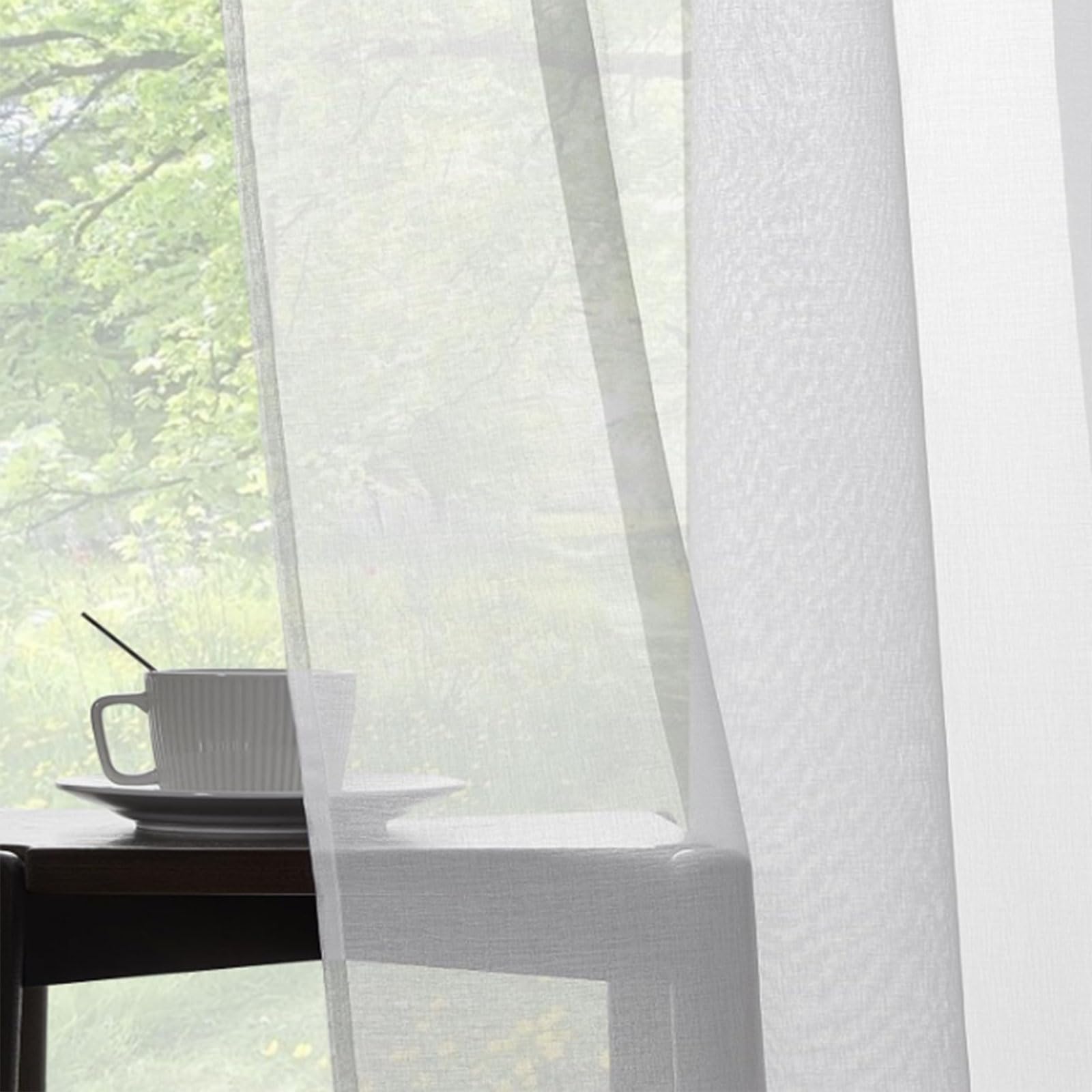 GUOJUN Stores Gardinen 135 x 230 cm Transparent Luftig Dekoschal Transparente Gardine aus Voile für Wohnzimmer Schlafzimmer, Weiß