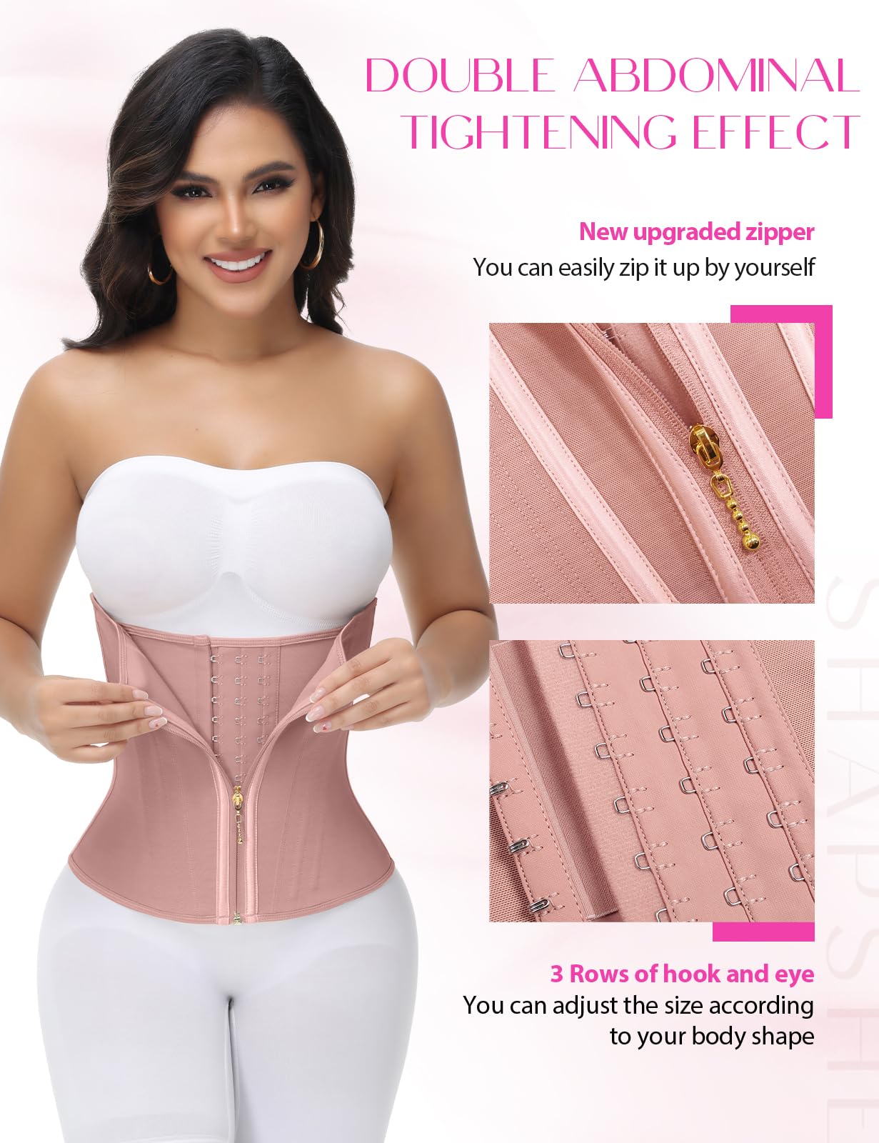 SHAPSHE - Entrenador de cintura para mujer, control de abdomen, entrenamiento, faja moldeadora de cintura posparto con gancho de cremallera