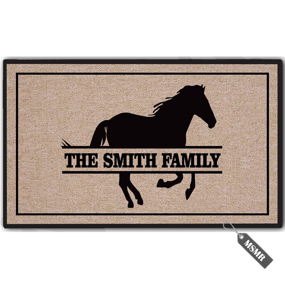Custom Door Mat Personalized Family Name Horse Doormat Indoor/Outdoor Decor Entrance Floor Mat Non Slip 23.6 inch by 15.7 inch
