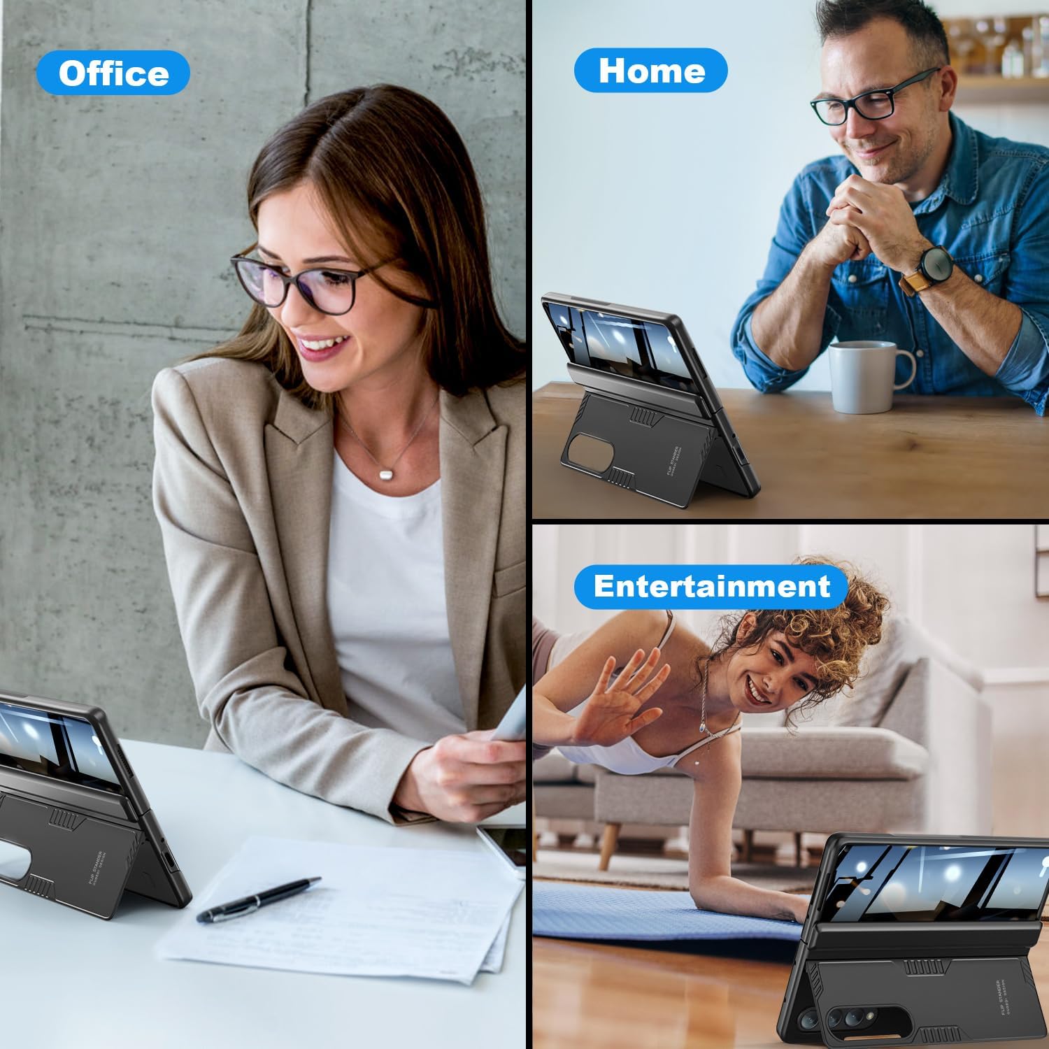 Kaiiecal for Samsung Galaxy Z-Fold-4 Privacy Case:[Hidden Kickstand][Wireless Charging] Slim Hinge Protection Lightweight Stand Phone Cover Case with Privacy Screen Protector Black