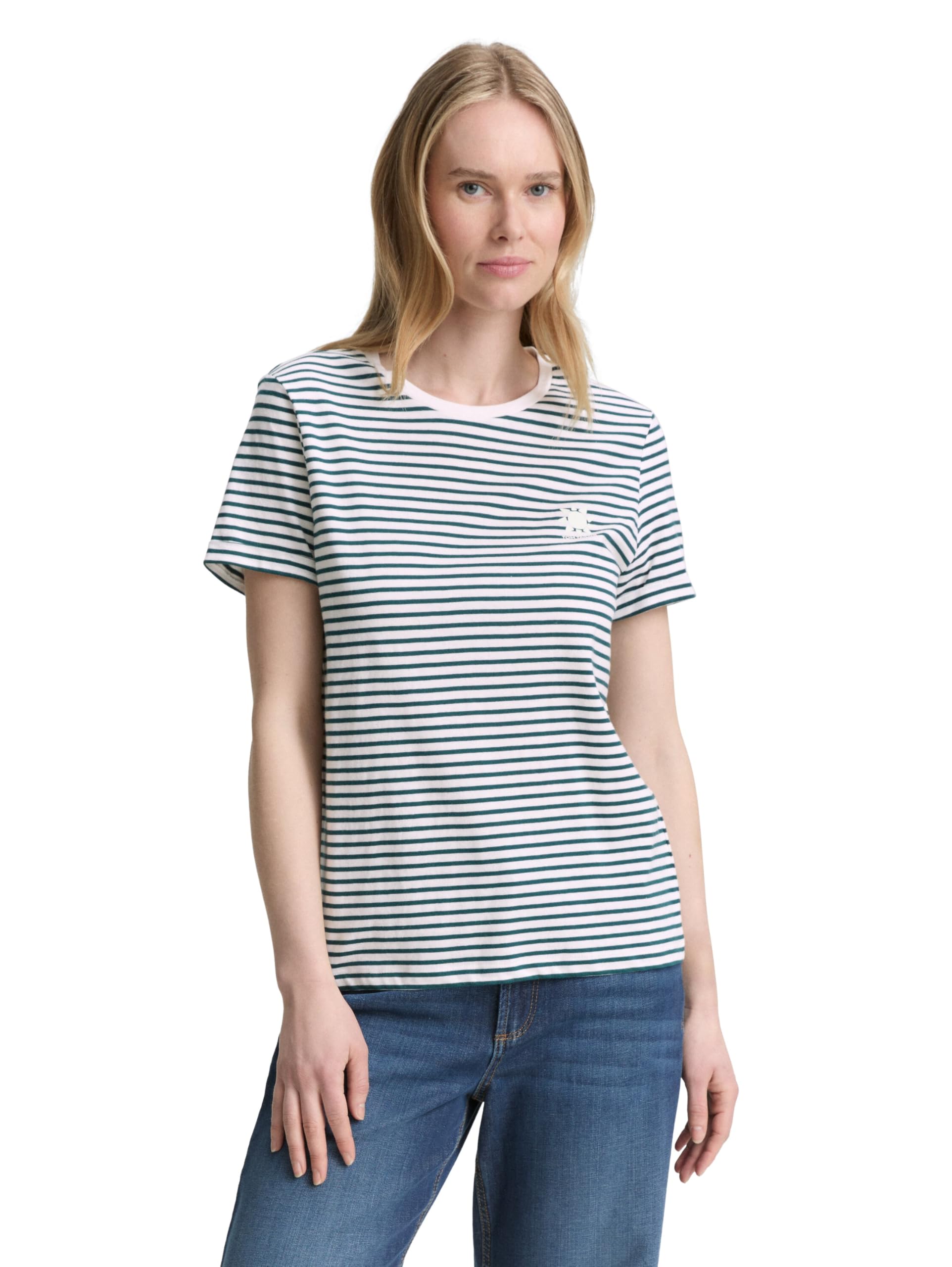 TOM TAILOR Women's Striped T-Shirt, 38150 - Green White Irregular Stripe, XXL
