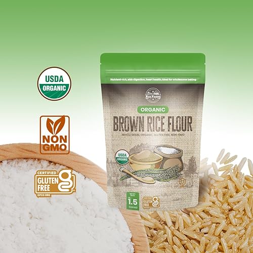 Miniatura 5 de Ava Farms Harina de arroz integral orgánica de 24 onzas sin gluten, harina para hornear multiusos de alta fibra, sin OMG