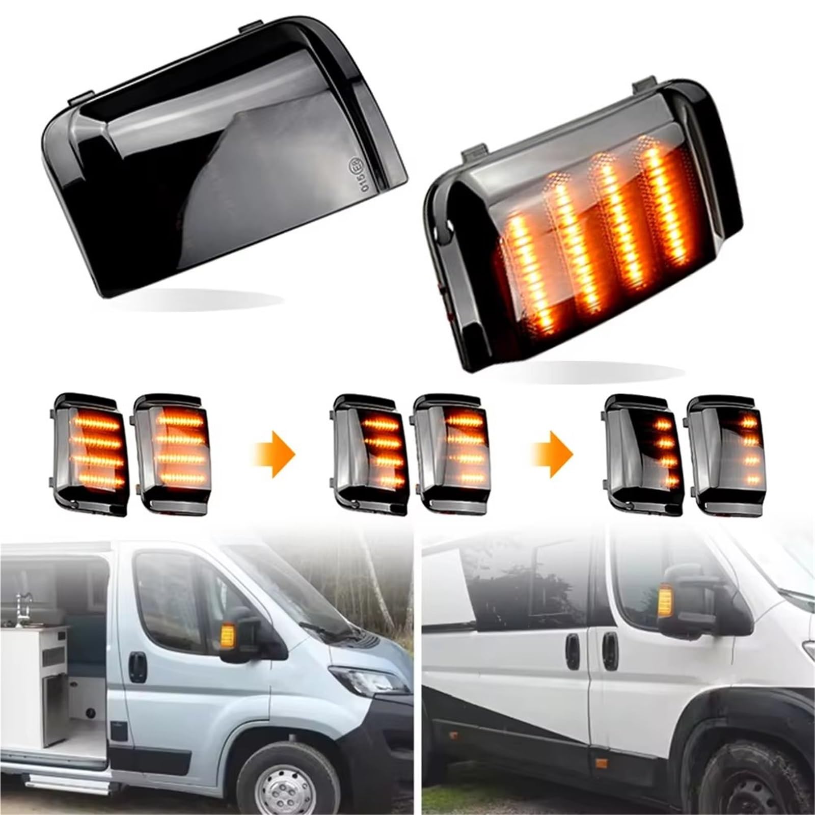 Indicatori Retrovisori Per FIAT Per DUCATO 06-19 Dinamica LED Indicatori Direzione Luci Indicatore Specchietto Laterale Lampada Lampeggiante Sequenziale(Dynamic Smoked)