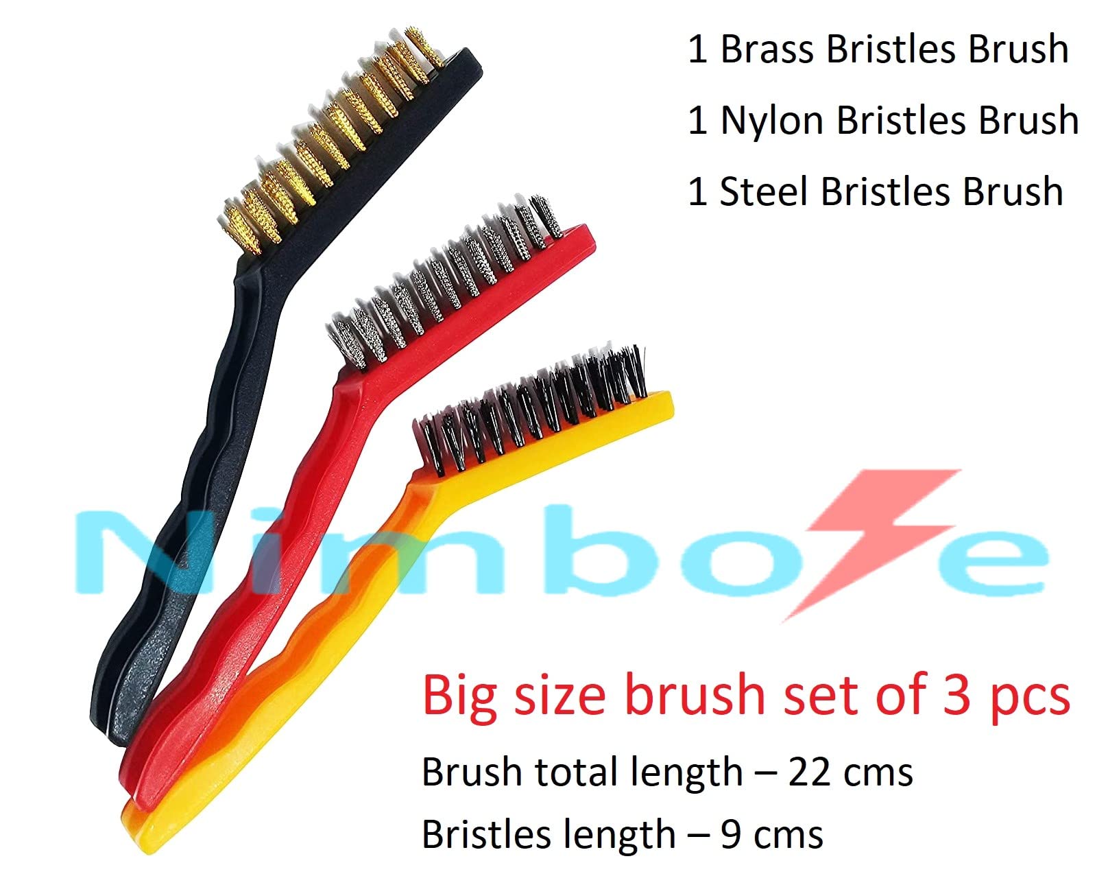 Nimbose® Cleaning Brushes for Home, Large Wire Brush for Cleaning AC, Pack of 3 Wire Brushes (Multicolor, 22 cms, Big Size, Qty:1 Set) 1
