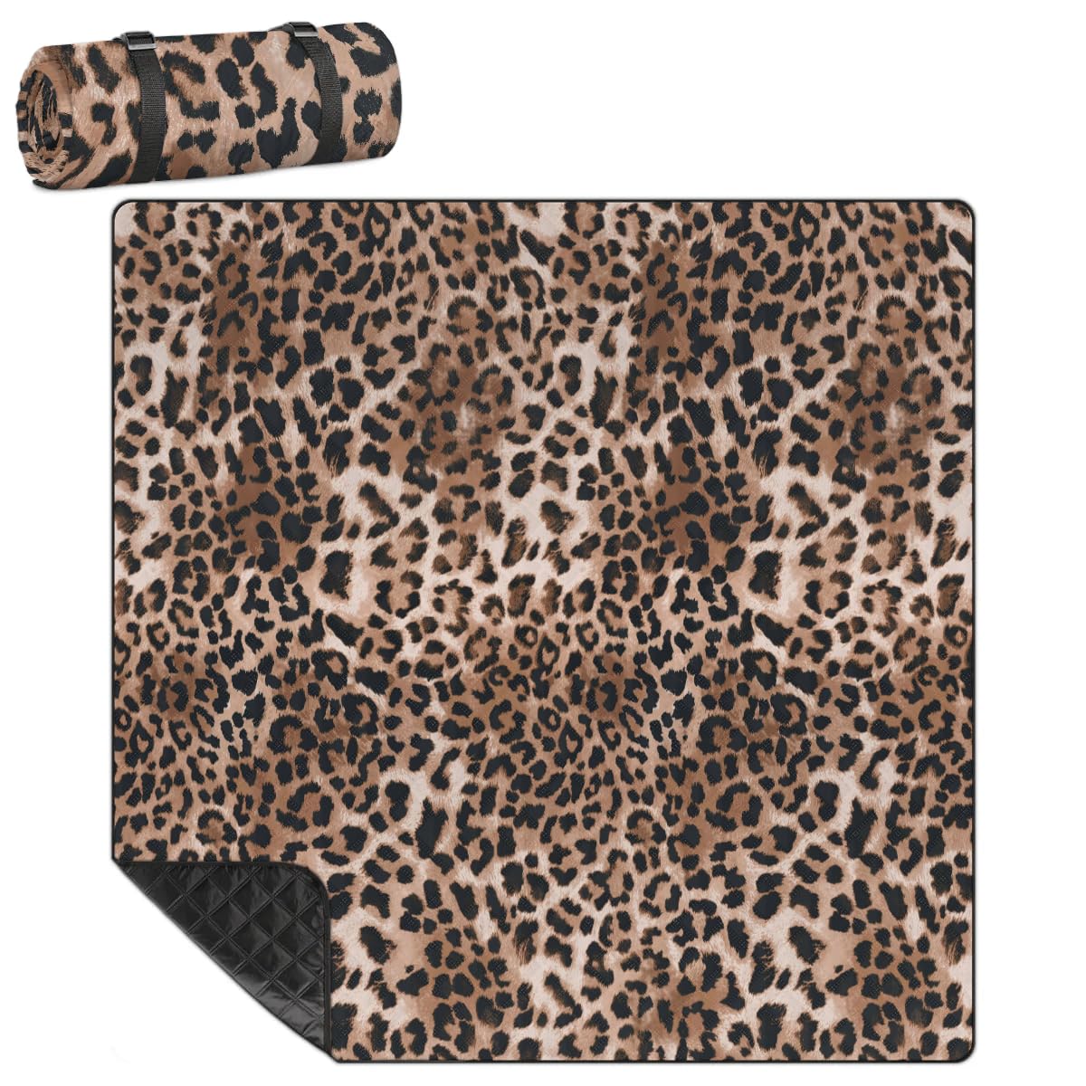 Picknickdecke mit Leopardenmuster, wasserdicht, sanddicht, faltbar, Stranddecke, 200,7 x 200,7 cm, extra groß, tragbar, waschbar, Outdoor-Matte für Camping, Park, Gras, Wandern, Reisen