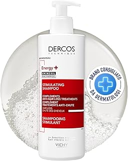 VICHY DERCOS Energy+ Shampooing Stimulant Anti-Chute, Aminexil Breveté + Niacinamide + Vitamine E, Cheveux Renforcés +47 %, Volume +19 %, Sans Paraben, 400 ml