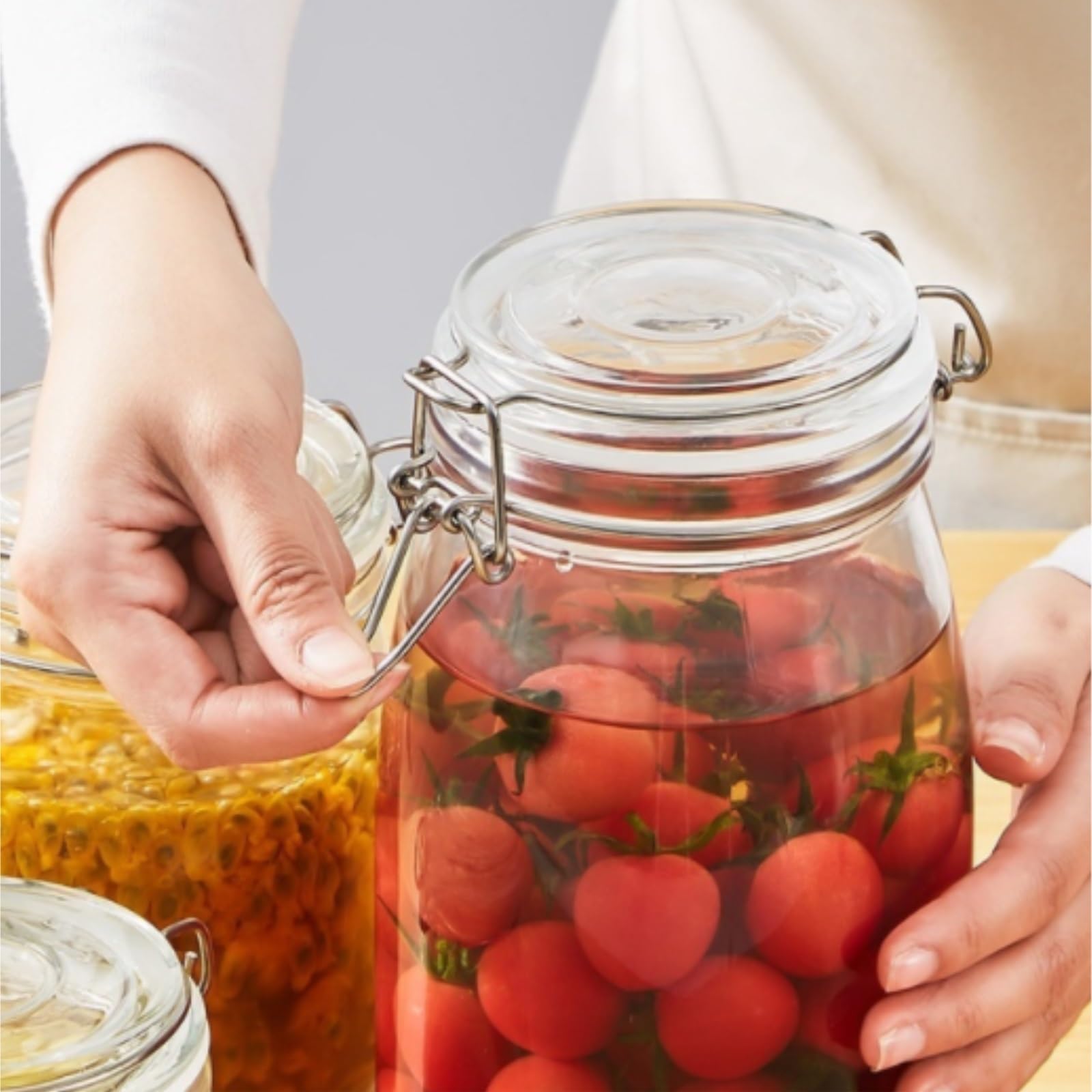 Hermetyczne Słoiki na Dżem 2 Szt. Szklany Słoik Z Pokrywką, Cylindryczny, Szeroki Otwór, Do Ciasteczek Makaronowych do Przechowywania(750ml)