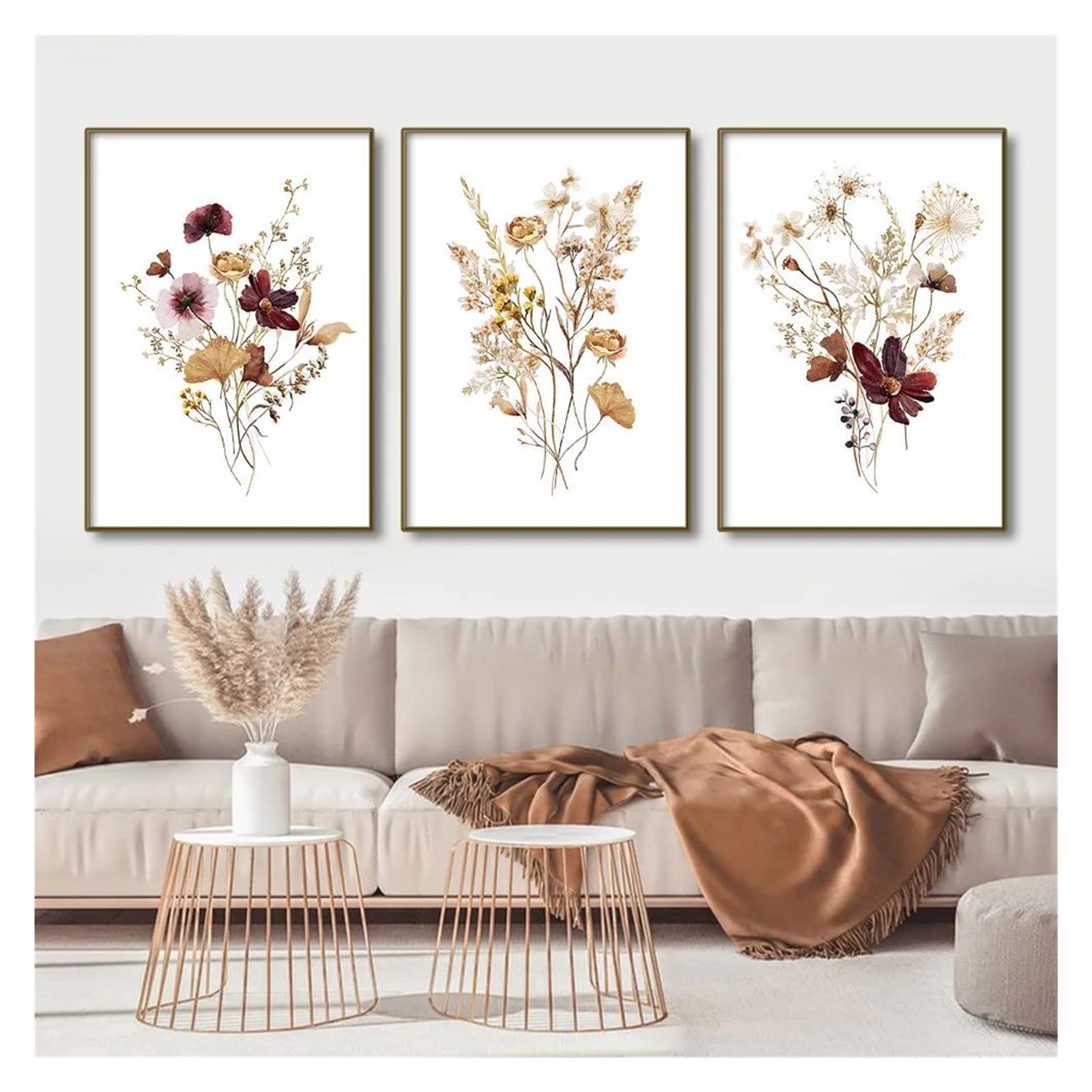Tableau Déco Nature 3 Pièces Boho pour un Salon Moderne Chaleureux