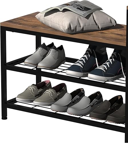 Miniatura 4 de EXOTICA Banco de almacenamiento de zapatos de 3 niveles para entrada industrial con 4 cajones y estante para zapatos, armario de almacenamiento para