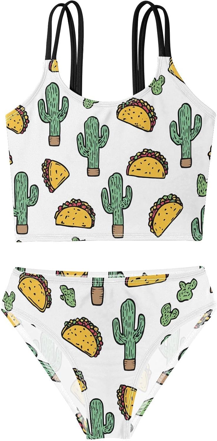 visesunny Girls Two Piece Swimsuits Cartoon Tucker Cactus Girl's Bikini Sets Bathing Suits for Girls Size 5-12Y