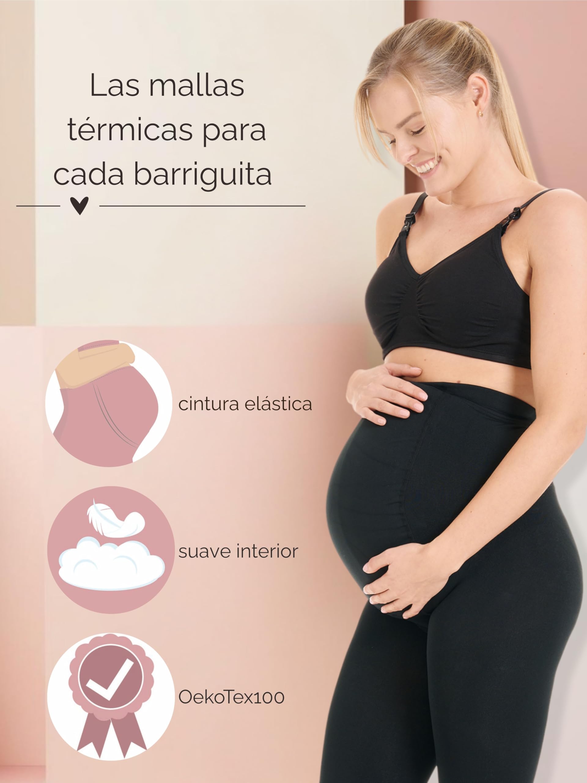 Herzmutter Medias Termicas premama - embarazo – maternidad – calientes- invierno - opaco mate - mujer- negro - 1700