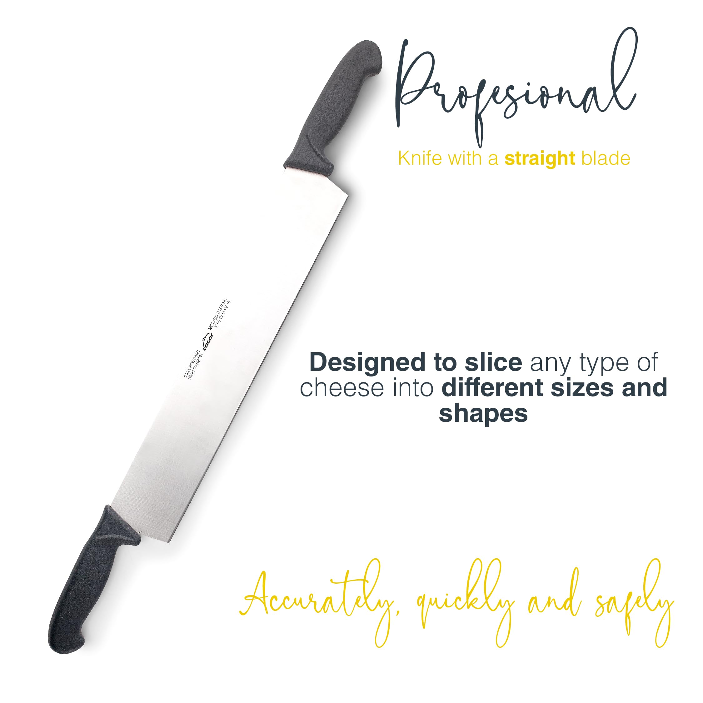 LACOR - 39101 - Couteau Fromage, Couteau à Fromage Professionnel, Lame Droite, Acier Inoxydable, Manche Ergonomique, 40 cm