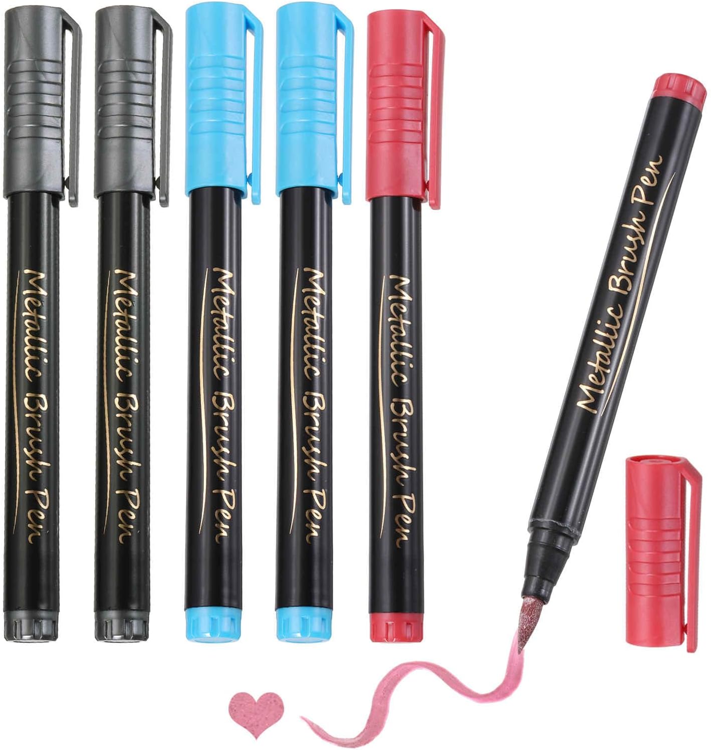 MECCANIXITY 6 Pcs Metallic Marker Pens Metallic Paint Brush Markers Medium Tips Mark Pens for Scrapbooking Glass Rock Painting Cards Photo Albums Ceramics DIY Artwork(Red/Black/Blue)