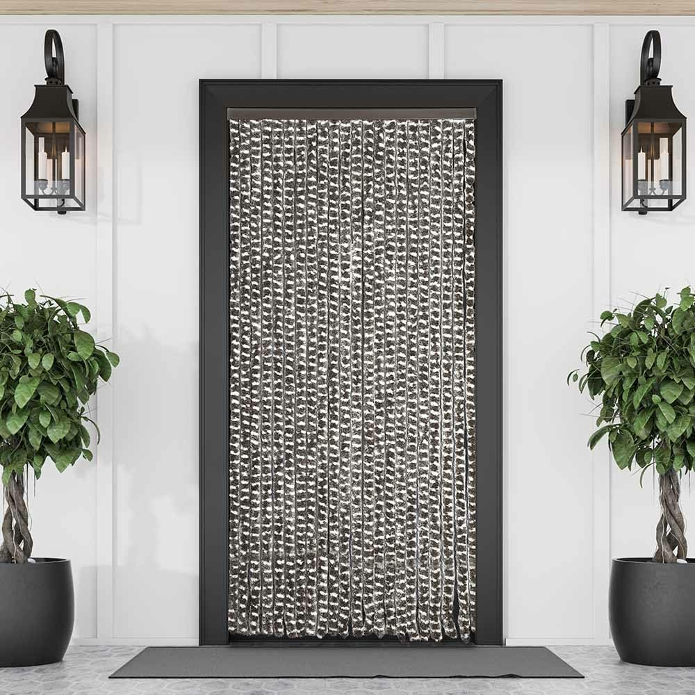 Cortina de Puerta de Chenilla Anti-Mosca 90x220 cm - Mosquitera de Puerta Anti-Insectos Bicolor Beige y Marrón - Cortina de Puerta Exterior Verano, Protección Solar e Insectos