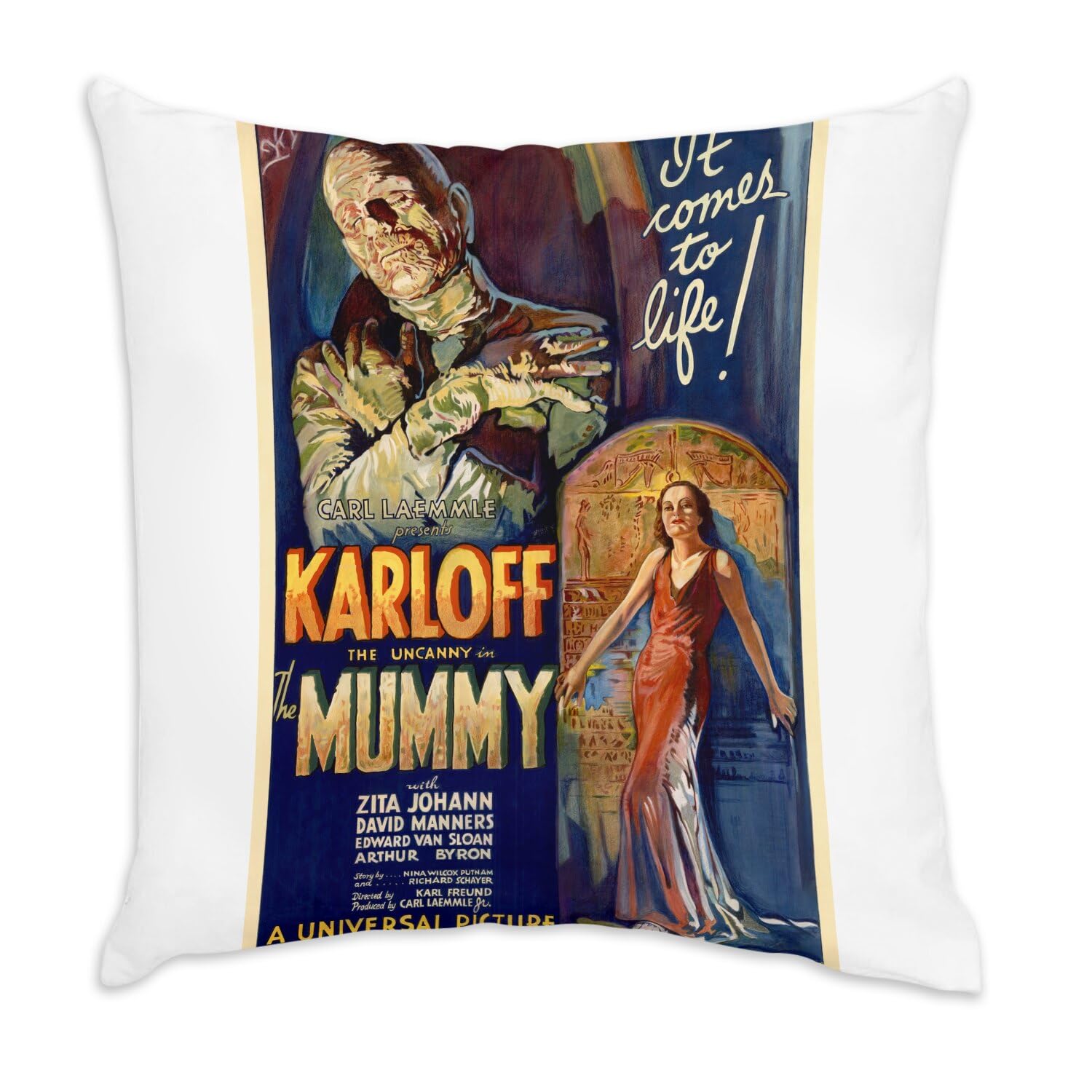 Coussin en velours blanc 40x40 cm au toucher soyeux et motif cinéma rétro
