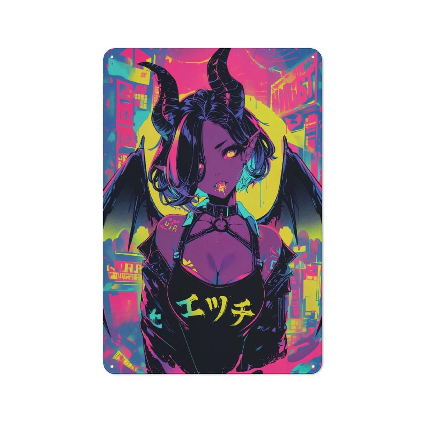 Junmoney Style-8 Anime Hentai Succubus Rustic Metal Wall Sign 30X20cm For Bar Or Restaurant, A Decorative Metal Sign For Bars And Restaurants