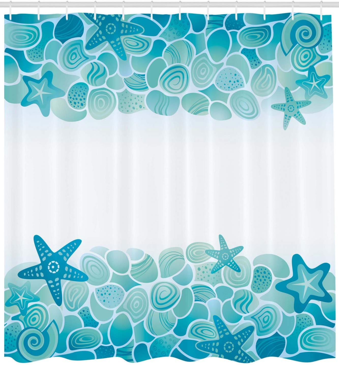Ambesonne Ocean Shower Curtain, Modern Sealife Marine Sea Shells Stars Fish Under The Sea Image, Cloth Fabric Bathroom Decor Set with Hooks, 69" W x 75" L, Turquoise Seafoam
