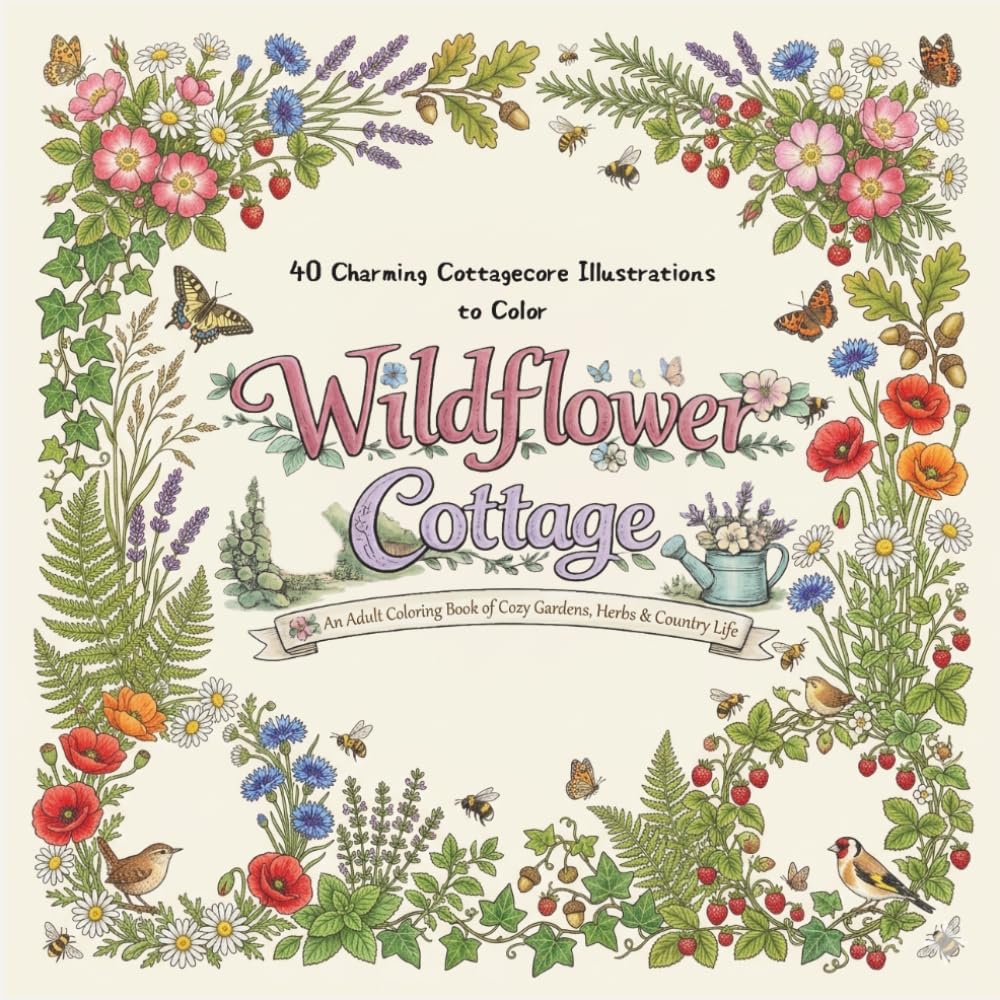 Wildflower Cottage: An Adult Coloring Book of Cozy Gardens, Herbs & Country Life