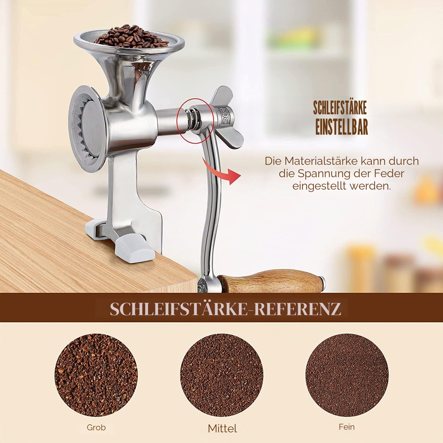 CGOLDENWALL Manuelle Getreidemühle Edelstahl Mohn Mühle Handbetriebene Kaffeemühle mit Feinheit einstellbar Frühling zum Würzen Pfeffer Mais Kichererbsen Kaffeebohnen Körner