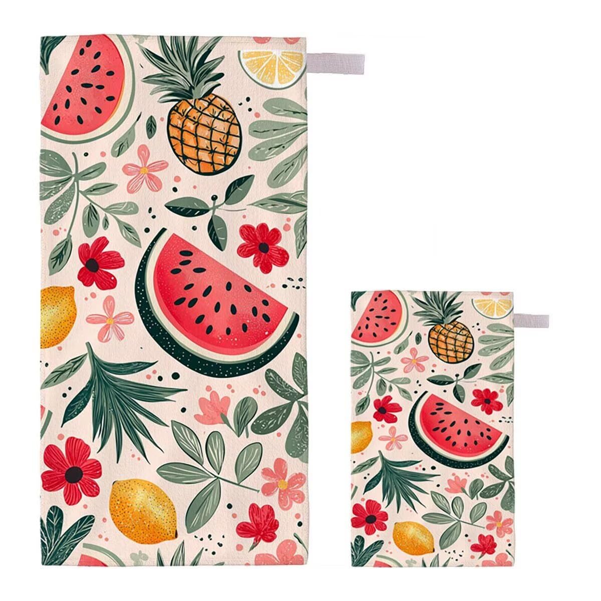 Telo Mare XXL 220x100cm/35x70cm, 2 Set Telo Mare Microfibra Frutta Asciugamano Palestra Uomo, Antisabbia, Leggero, Asciugatura Rapida, Teli da Spiaggia Grandi Accessori per Camping Natation Yoga A-45
