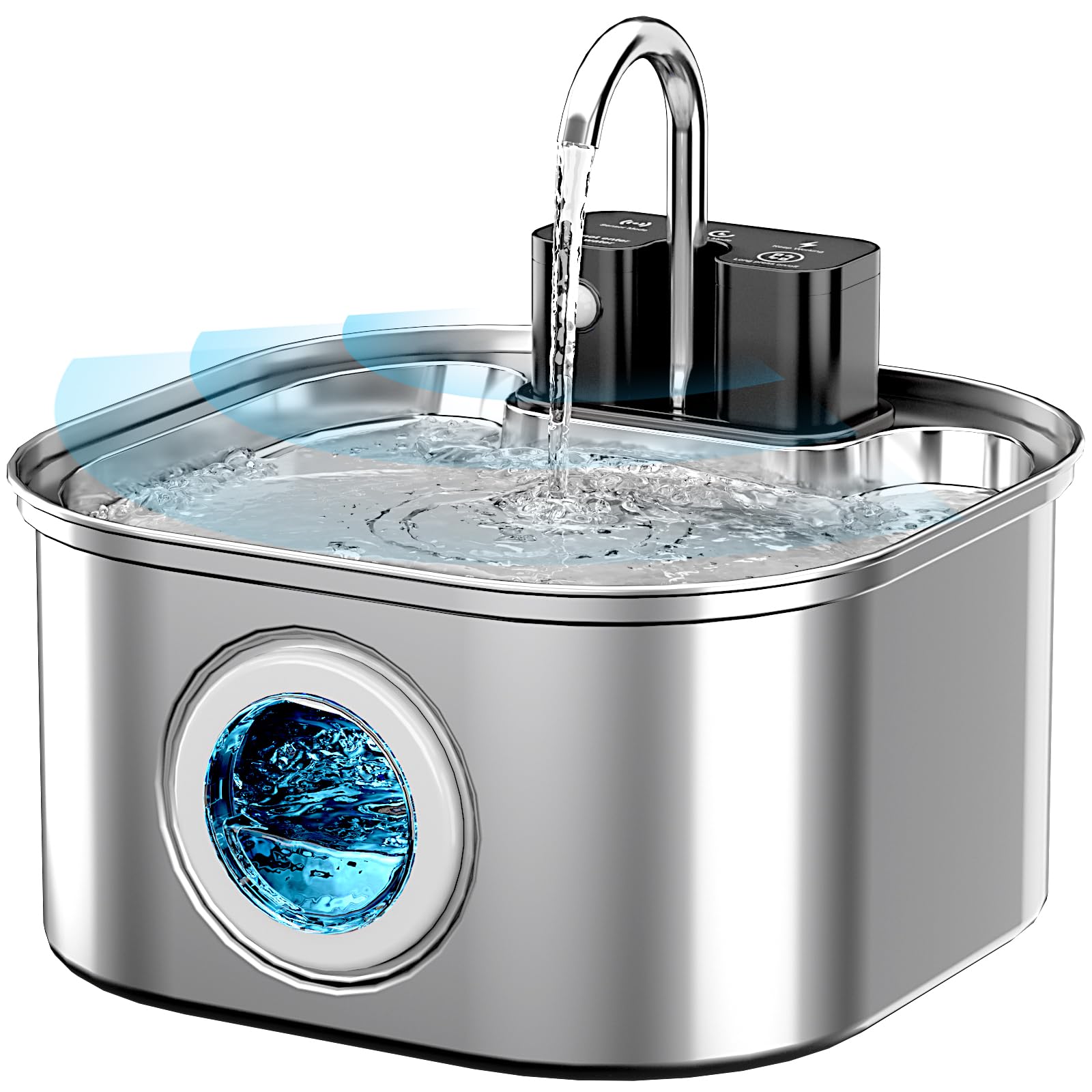 Lawfery Wireless Cat Water Fountain Stainless Steel 3.2L/108oz, Battery Operated Pet Fountain with 3 Modes, Cordless Pet Water Dispenser for Cats and Dogs