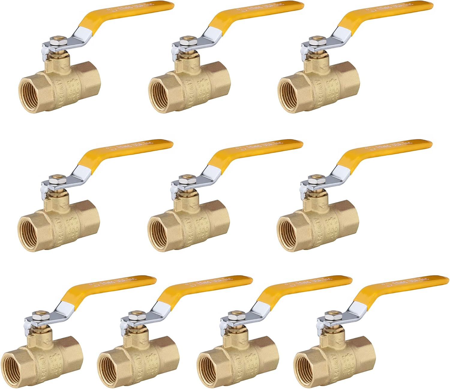 EFIELD Pack of 10 Heavy Duty 3/4-Inch Full Port Brass Ball Valves - 600 WOG FNPT Lead-Free, Yellow Handle