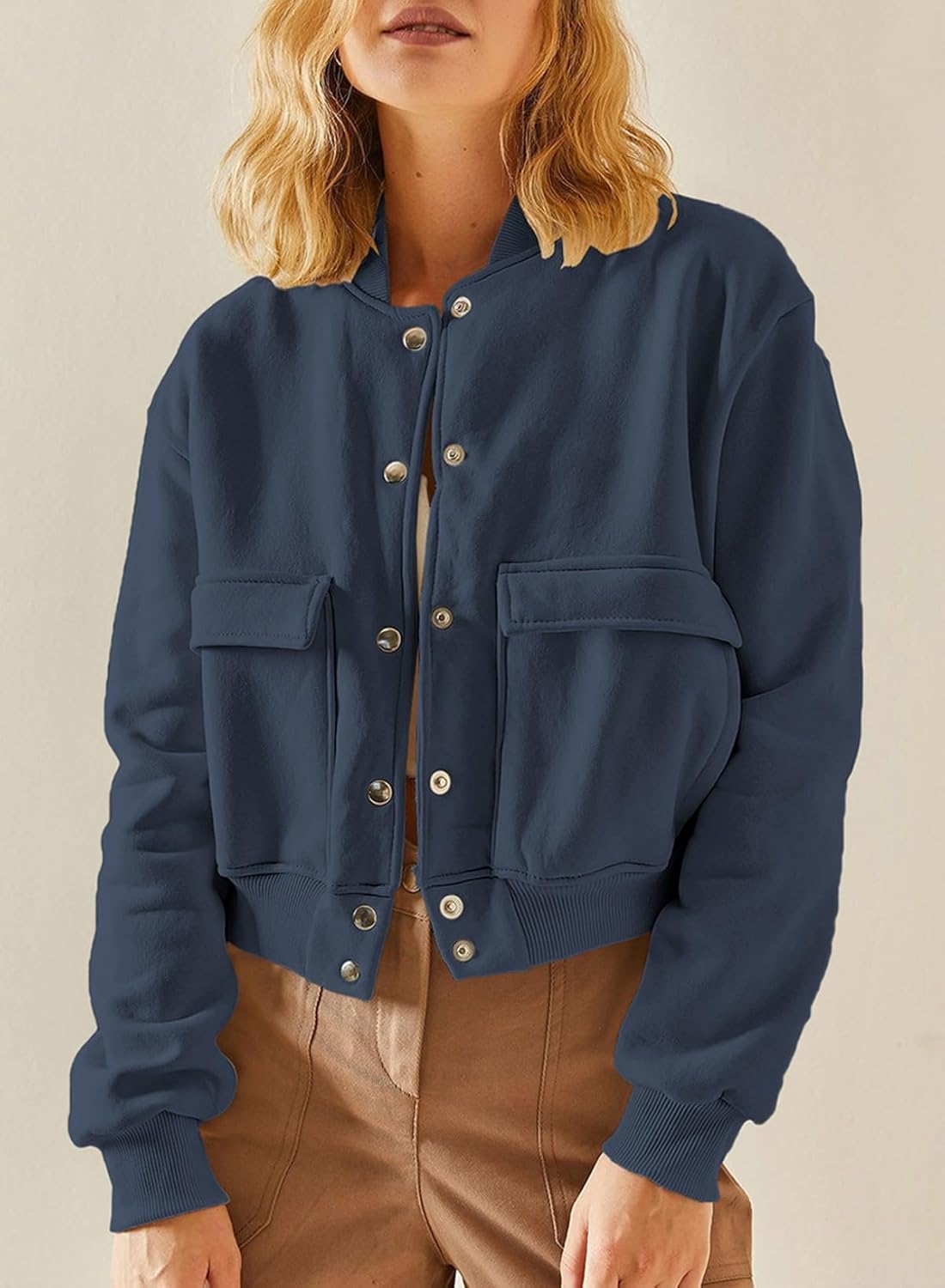 EVALESS Womens Crop Jacket Long Sleeve Shacket Lightweight Fall 2025 Casual Coat with Pockets - Image 4