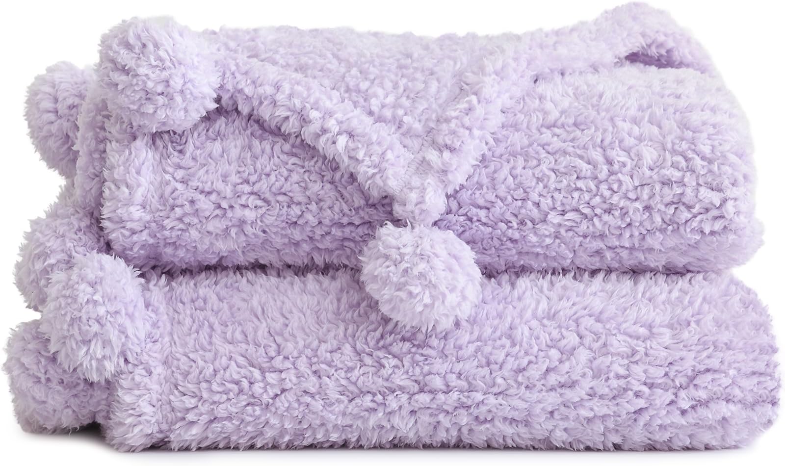 HORIMOTE HOME Ultra Soft Cozy Sherpa Throw Blanket with Pompom Fringe, Light Weight Warm Decorative Boho Style Plush Throw Blanket Cover for Couch, Sofa, Bedroom,Travel, Outdoor, 50”x60”, Purple