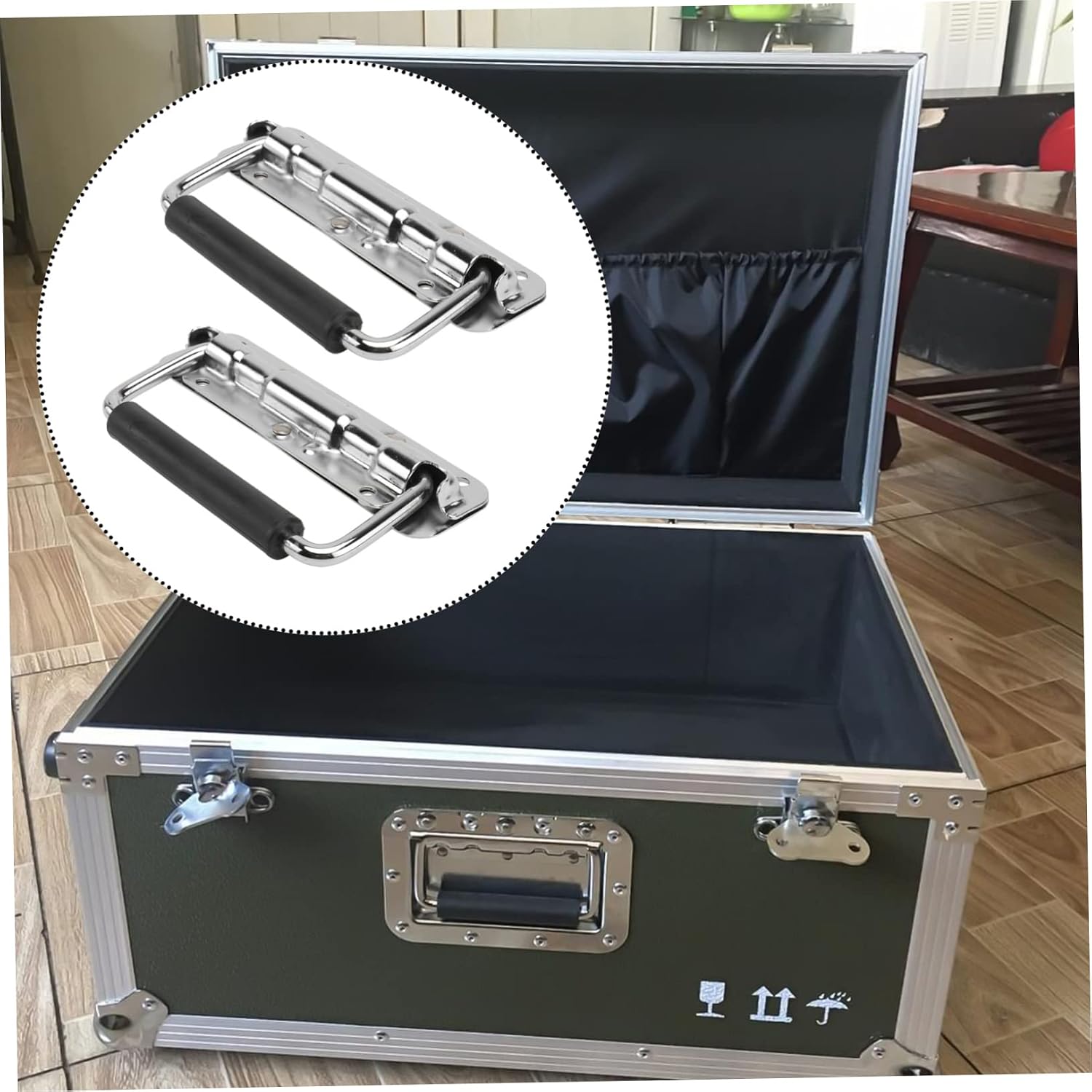 2Pcs Chrome Plated Folding Flight Case Handles Cover - Free Tool Case Knobs for and Storage Accessories