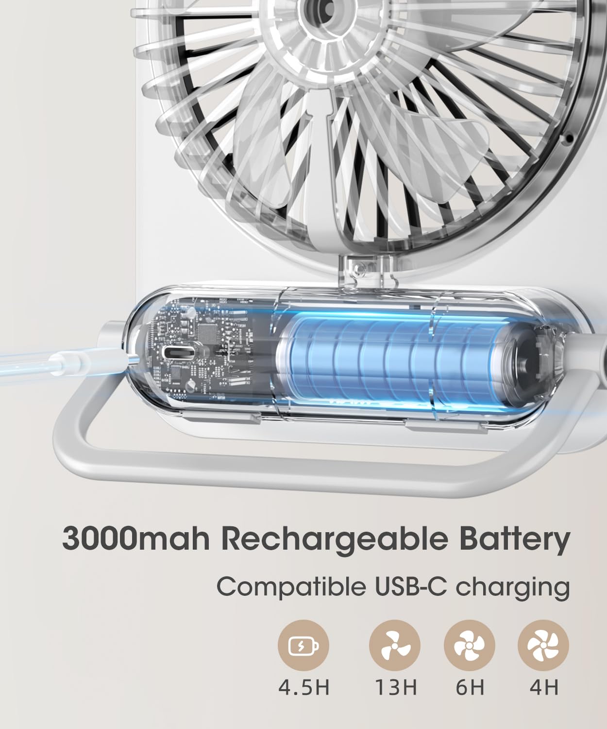 Ventilador de escritorio pequeño, silencioso, ventilador portátil personal, funciona con pilas recargables y alimentado por USB, delgado y plegable, 3 velocidades para escritorio de mesa en 7