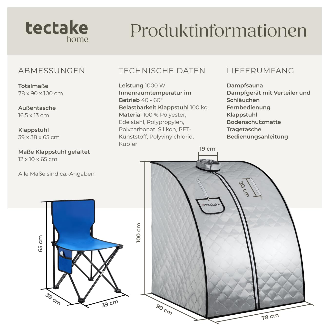 tectake® tragbare Dampfsauna für Zuhause mit 15 Temperaturmodi und Timer, Sauna Zelt für Zuhause, Zeltsauna mit Ofen/Dampfgenerator, Mini Sauna, Wellness für Zuhause, Heimsauna - Silbergrau